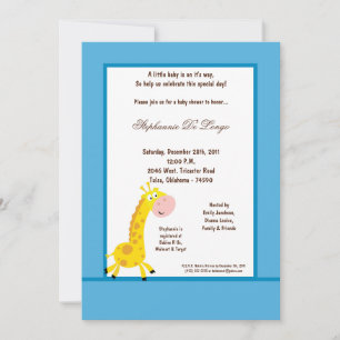 5x7 Blue Giraffe Baby shower uitnodiging
