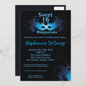 5x7 Blue Masquerade Sweet 16 Birthday Invitation Kaart (Voorkant / Achterkant)