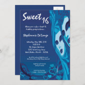 5x7 Blue Masquerade Sweet 16 Invitation anniversai (Devant / Derrière)