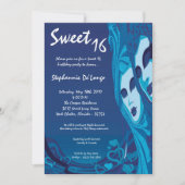5x7 Blue Masquerade Sweet 16 Invitation anniversai (Devant)
