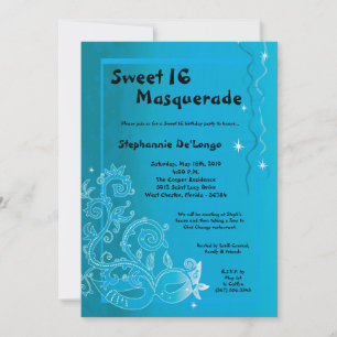 5x7 Blue Masquerade Sweet 16 Invitation anniversai