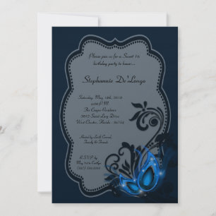 5x7 Blue Masquerade Sweet 16 Invitation anniversai