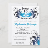 5x7 Blue Masquerade Sweet 16 Verjaardag Uitnodigin Kaart (Voorkant)