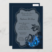 5x7 Blue Masquerade Sweet 16 Verjaardag Uitnodigin Kaart (Voorkant / Achterkant)