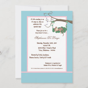 5x7 Blue Monkey Baby shower Uitnodiging