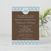 5x7 Blue Monogram Polka Dot Baby shower Invitation (Debout devant)