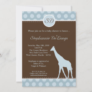 5x7 Blue Polka Dot Giraffe Baby shower Uitnodiging