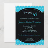5x7 Blue Polkadot Sweet 16 Anniversaire Invitation (Devant / Derrière)