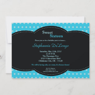 5x7 Blue Polkadot Sweet 16 Birthday Invitation Kaart