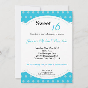 5x7 Blue Polkadot Sweet 16 Birthday Invitation Kaart