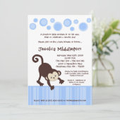 5x7 Blue Pop Monkey Dance Baby shower Invitation (Debout devant)