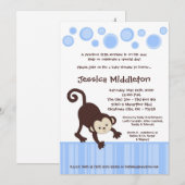 5x7 Blue Pop Monkey Dance Baby shower Invitation (Devant / Derrière)
