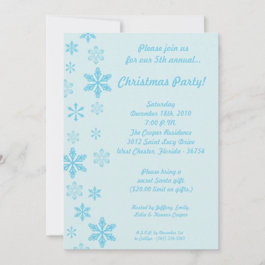 5x7 Blue Snowflakes Christmas Party Invitation (Devant)