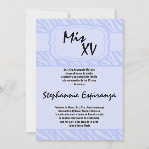 5x7 Blue Zebra Imprimer Quinceanera 15 Invitation