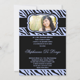 5x7 Blue Zebra Imprimer Quinceanera Invitation