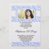5x7 Blue Zebra Print Patter Quinceanera Invitation (Devant / Derrière)