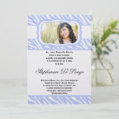 5x7 Blue Zebra Print Patter Quinceanera Invitation (Debout devant)