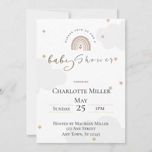5x7 Boho Rainbow Baby Shower Invitation (Devant)