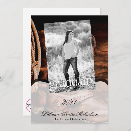 5x7 Boots de Cowboy Senior Faire-part Barre Bois R (Devant / Derrière)