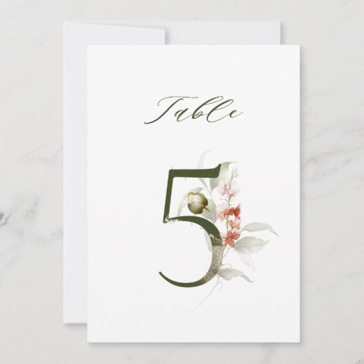 5x7 Botanique Floral Numéro 5, Numéro de Table (Devant)