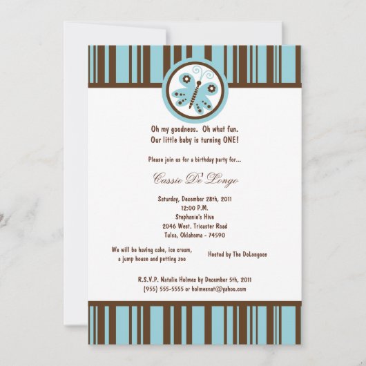 5x7 Bouton bleu clair Invitation de fête d'anniver (Devant)