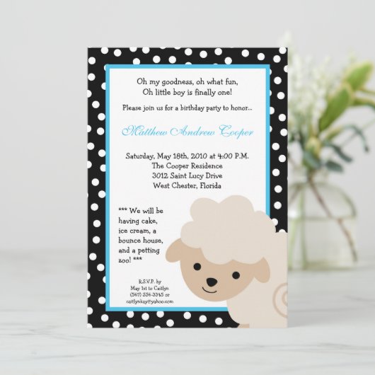5x7 Boy Blue Boerderij Sheep Birthday Party Invita Kaart (Staand voorkant)
