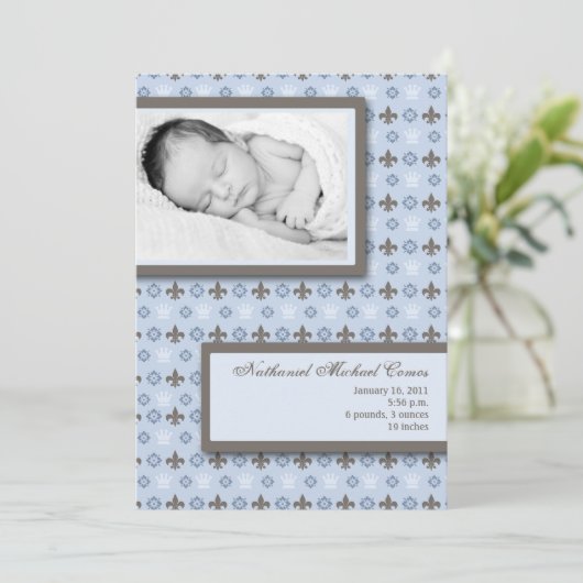 5x7 Boy Blue Fleur De Li Faire-part de naissance p (Debout devant)