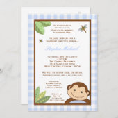 5x7 Boy Blue Papgayo Monkey Invitation d'anniversa (Devant / Derrière)