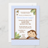 5x7 Boy Blue Papgayo Monkey Invitation d'anniversa (Devant / Derrière)