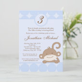 5x7 Boy Blue PolkaDot Monkey Invitation d'annivers (Debout devant)