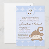 5x7 Boy Blue PolkaDot Monkey Invitation d'annivers (Devant / Derrière)