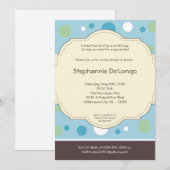 5x7 Boy Blue Polkadot Poke Baby shower Invitation (Devant / Derrière)