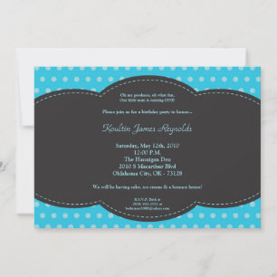 5x7 Boy Blue Polkadot Poke Birthday Uitnodiging