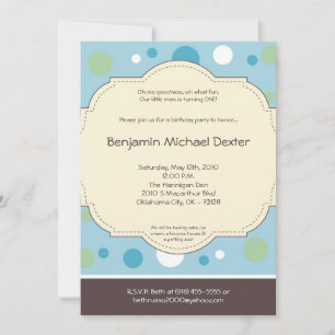 5x7 Boy Blue Polkadot Poke Birthday Uitnodiging