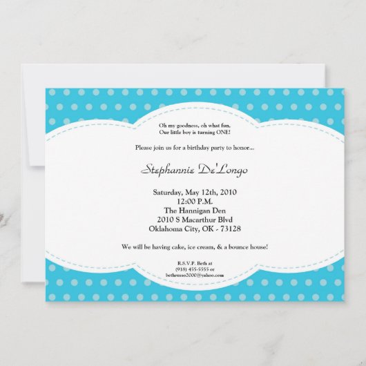 5x7 Boy Blue Polkadot Poke Invitation d'anniversai (Devant)
