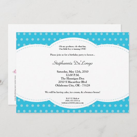 5x7 Boy Blue Polkadot Poke Invitation d'anniversai (Devant / Derrière)