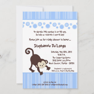 5x7 Boy Blue Pop Monkey Baby shower Uitnodiging