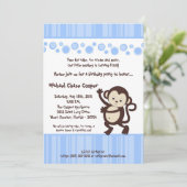 5x7 Boy Blue Pop Monkey Invitation d'anniversaire (Debout devant)