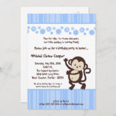 5x7 Boy Blue Pop Monkey Invitation d'anniversaire (Devant / Derrière)