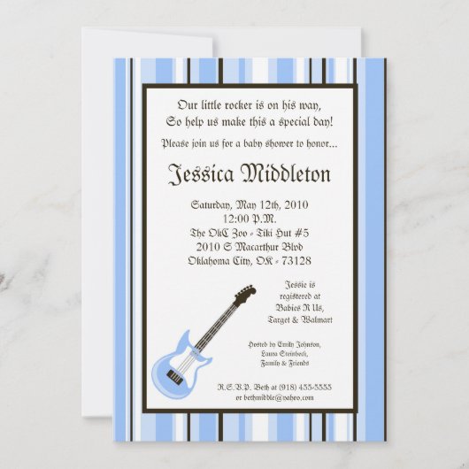 5x7 Boy Blue Rocker Guitar Baby shower Invitation (Devant)