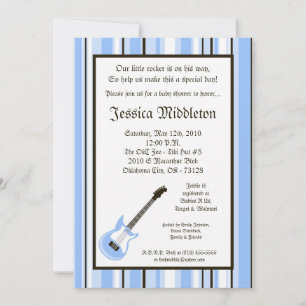 5x7 Boy Blue Rocker Guitar Baby shower Uitnodiging