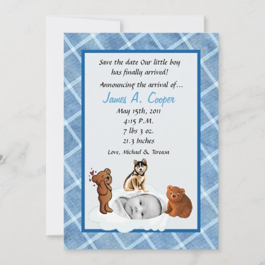 5x7 Boy Cloud PHOTO sur Faire-part de naissance ci (Devant)