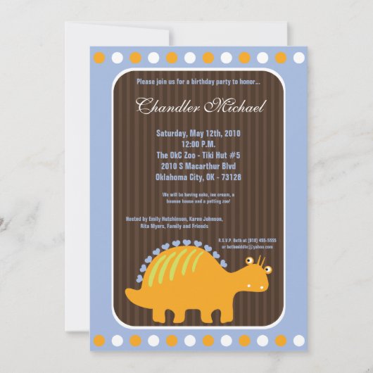 5x7 Boy Dinosaur Dino Invitation de fête d'anniver (Devant)