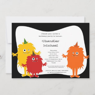 5x7 Boy Little Monsters Invitation de fête d'anniv