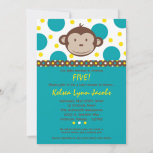 5x7 Boy Modern Mod Monkey Birthday Par Invitation