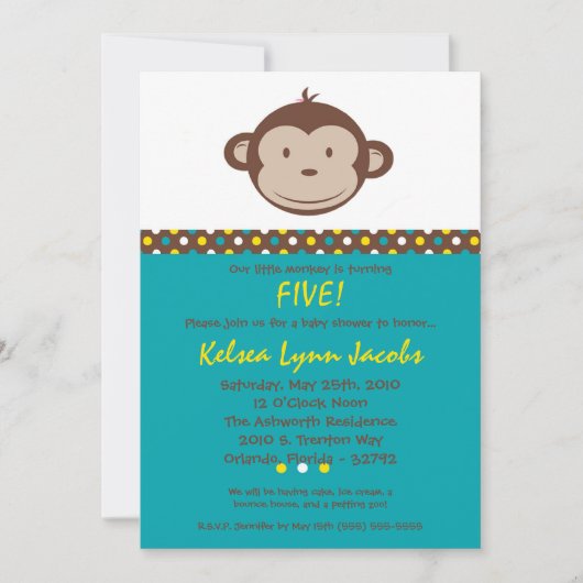 5x7 Boy Modern Mod Monkey Birthday Par Uitnodiging (Voorkant)