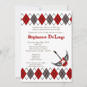 5x7 Boy Punk Rocker Guitar Baby shower Uitnodiging