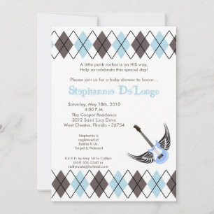 5x7 Boy Punk Rocker Guitar Baby shower Uitnodiging