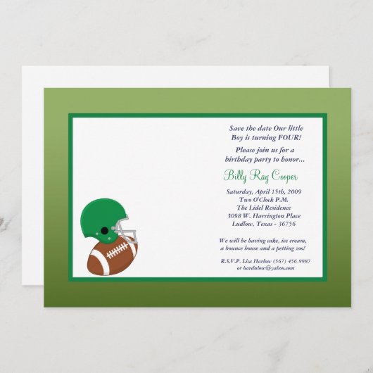 5x7 Boy Sports Foot Ball Baby shower Invitation (Devant / Derrière)