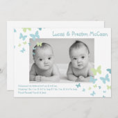 5x7 Boy Twins Butterfly Photo Faire-part de naissa (Devant / Derrière)